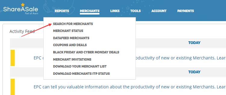 shareasale search for merchants